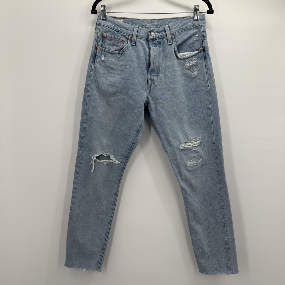 Levi's 501 Skinny Jeans Womens 27x28 Light High Rise Distressed Denim Button Fly